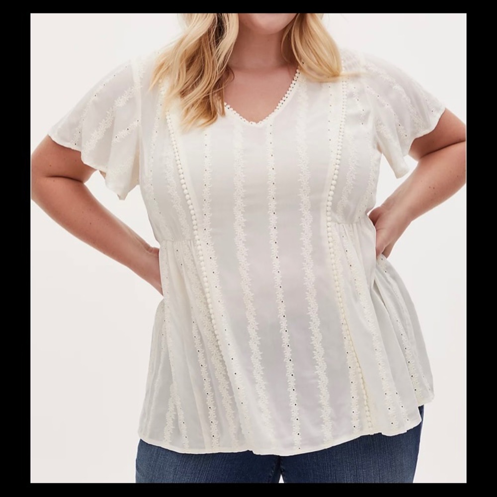 Torrid Eyelet Embroidered Detailed Off White Top